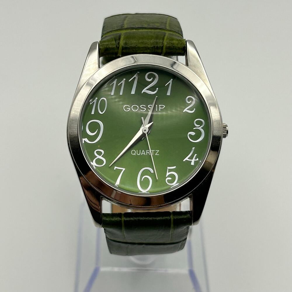 Gossip GSP472D Silver-tone Case Green Dial Band Watch Working New Battery